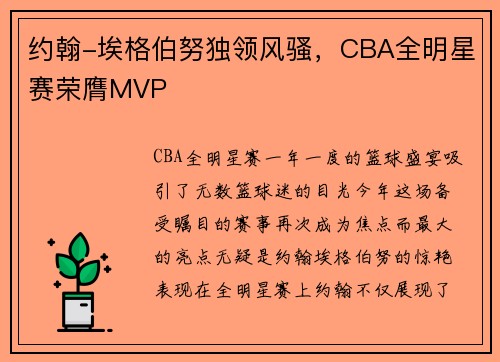 约翰-埃格伯努独领风骚，CBA全明星赛荣膺MVP